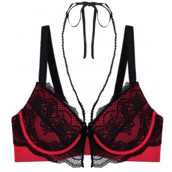 Сутиен с повдигащ ефект в червено и черно SOS  Сутиен с повдигащ ефект в червено и черно SOS