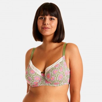 Сутиен за голям бюст в зелено на розови цветя ECHO Сутиен за голям бюст в зелено на розови цветя ECHO